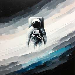 minimalist painting of an astronaut in black, white, grey and blue paint on canvas generated by DALL·E 2